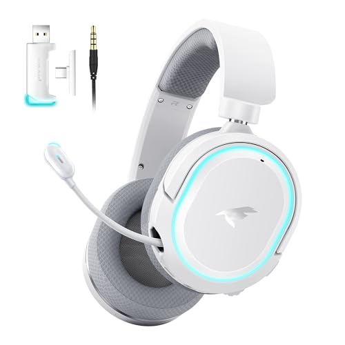 Picun G2 Wireless Gaming Headset with Mic for PC PS5 PS4 Switch, White Grey
