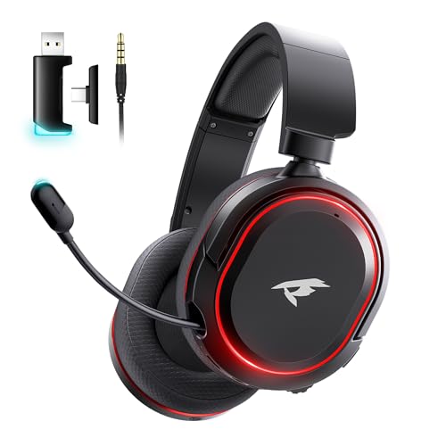 Picun G2 Wireless Gaming Headset with Mic for PC PS5 PS4 Switch, Black Red